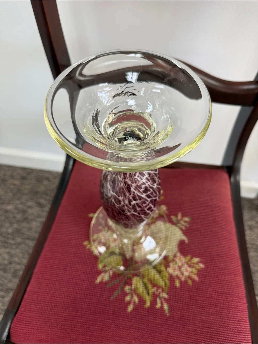 Hand blown large candle holder deep maroon tortoise like look